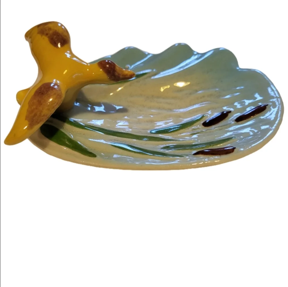 Yellow Duck With Cattails On Water Ohio Pottery Dish